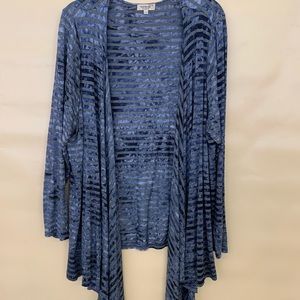 Oneworld Womens 3X stretch blue tie dye/gray striped stretch tunic jacket